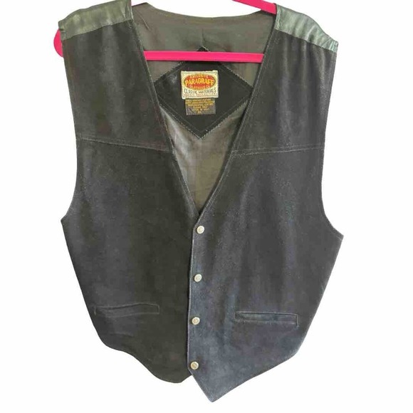 Paragraff Other - Vintage Paragraff Vest Men XL Black Genuine Suede Leather Western Frontier Biker